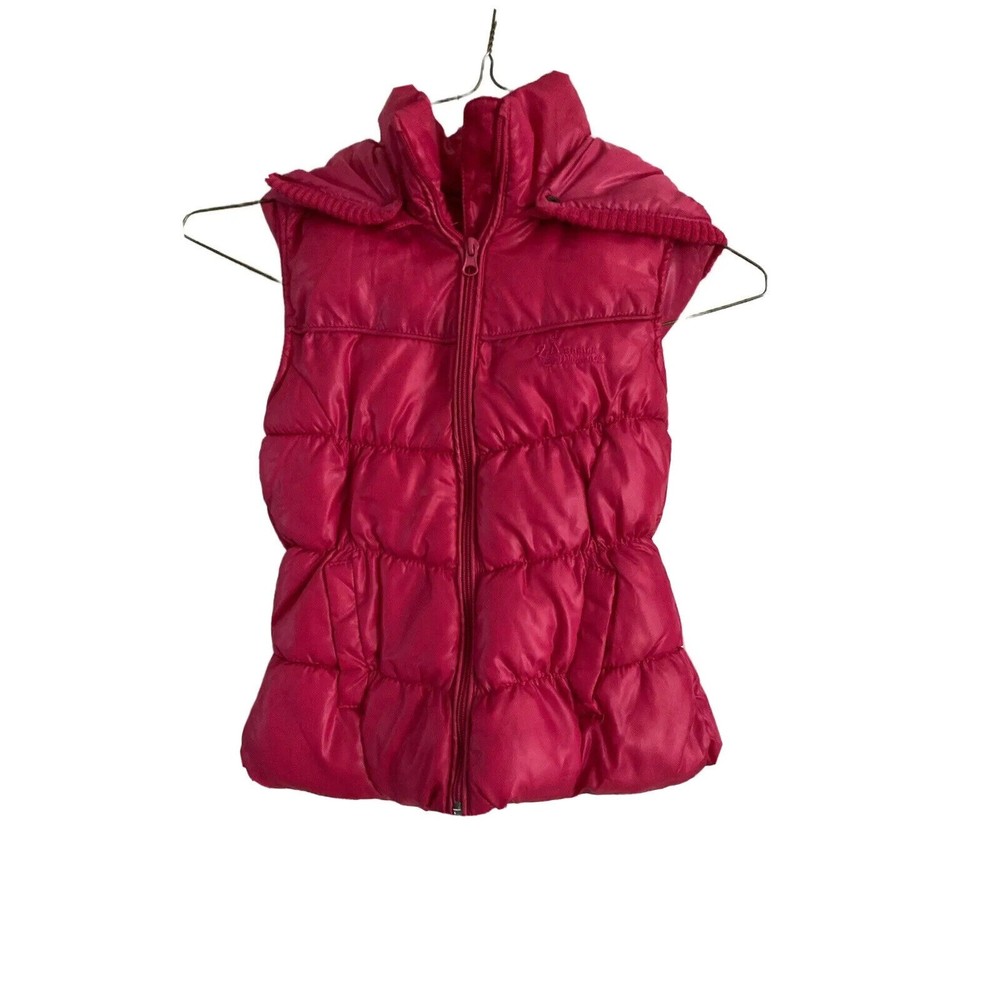 Zara Kids Girls Puffer Vest Jacket with Hood Size M Hot Pink Fleece Lined